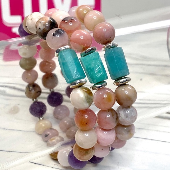 Peruvian Pink Opal Amazonite Lepidolite Bracelet - Picture 2 of 4